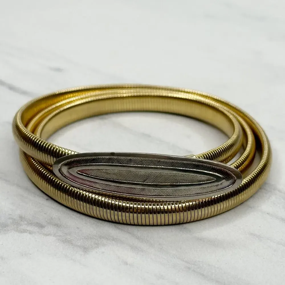 Womens Vintage Gold Tone Coil Stretch Cinch Belt ✨